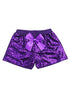 Girls Purple Sequin Satin Bow Elastic Waist Shorts 24 Months-6 - SophiasStyle.com